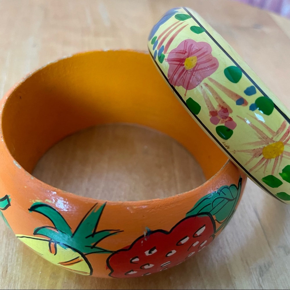 Painted Wooden Stackable Bangle Bracelets (Set Of… - image 3